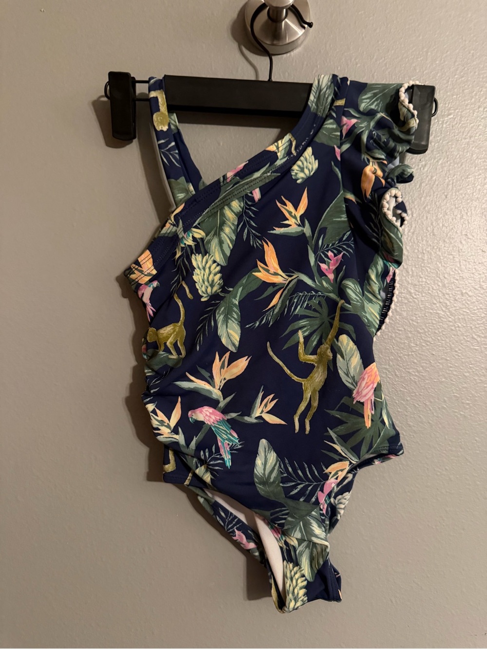 Janie and Jack Girls 4 Tropical Monkey Ruffle One Piece Swimsuit